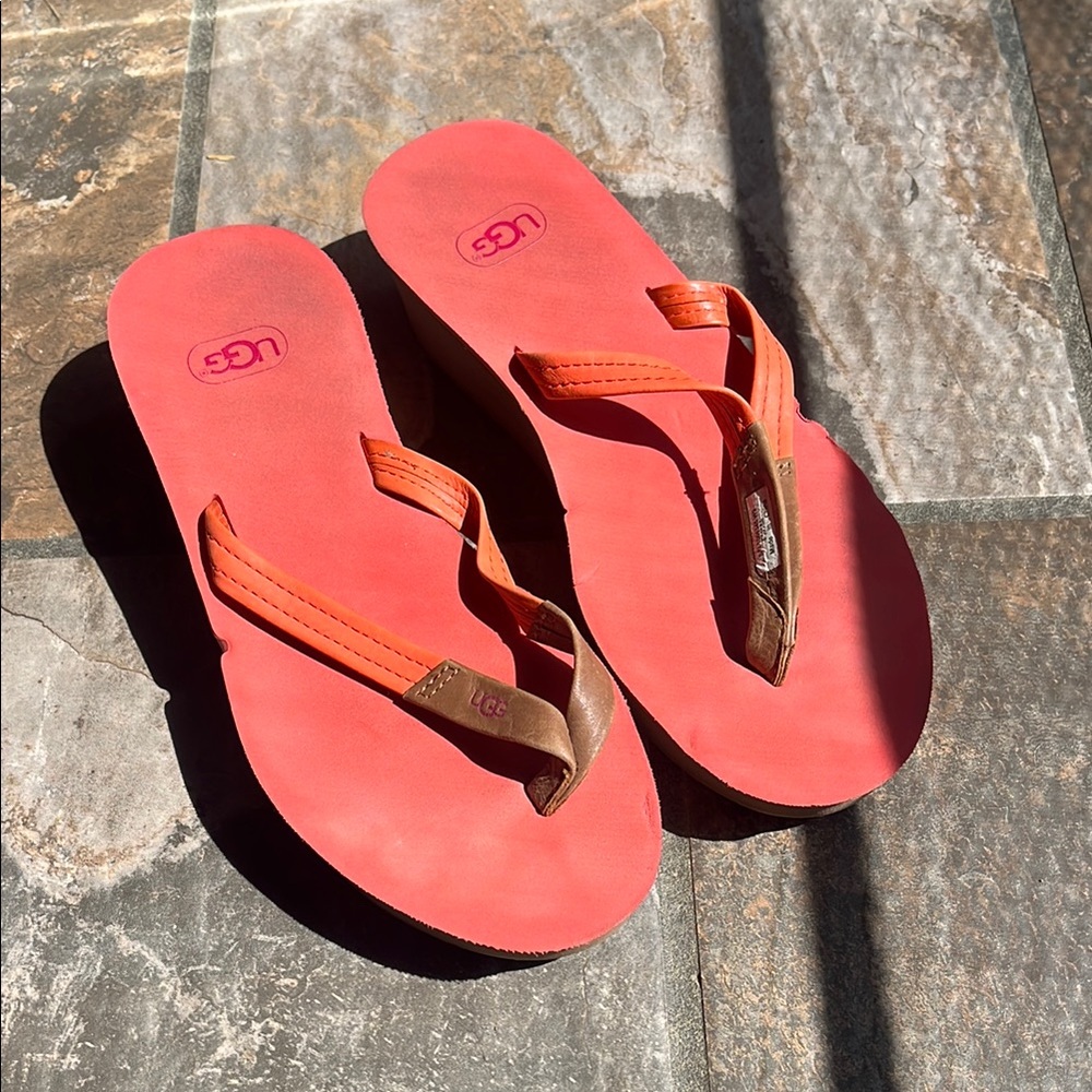 UGG Coral and Brown Flip Flops